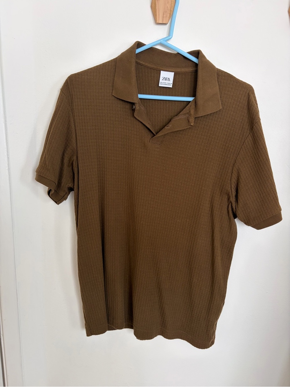Zara Brown Ribbed Short-Sleeve Polo